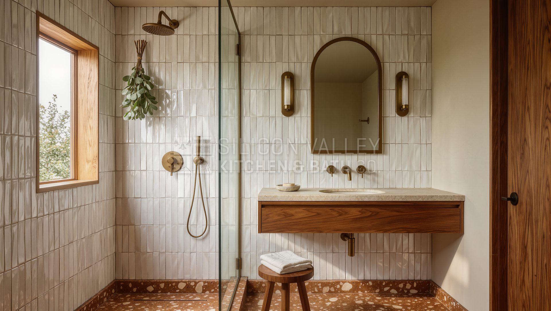 Zellige & walnut bath — Silicon Valley Kitchen & Bath Co.