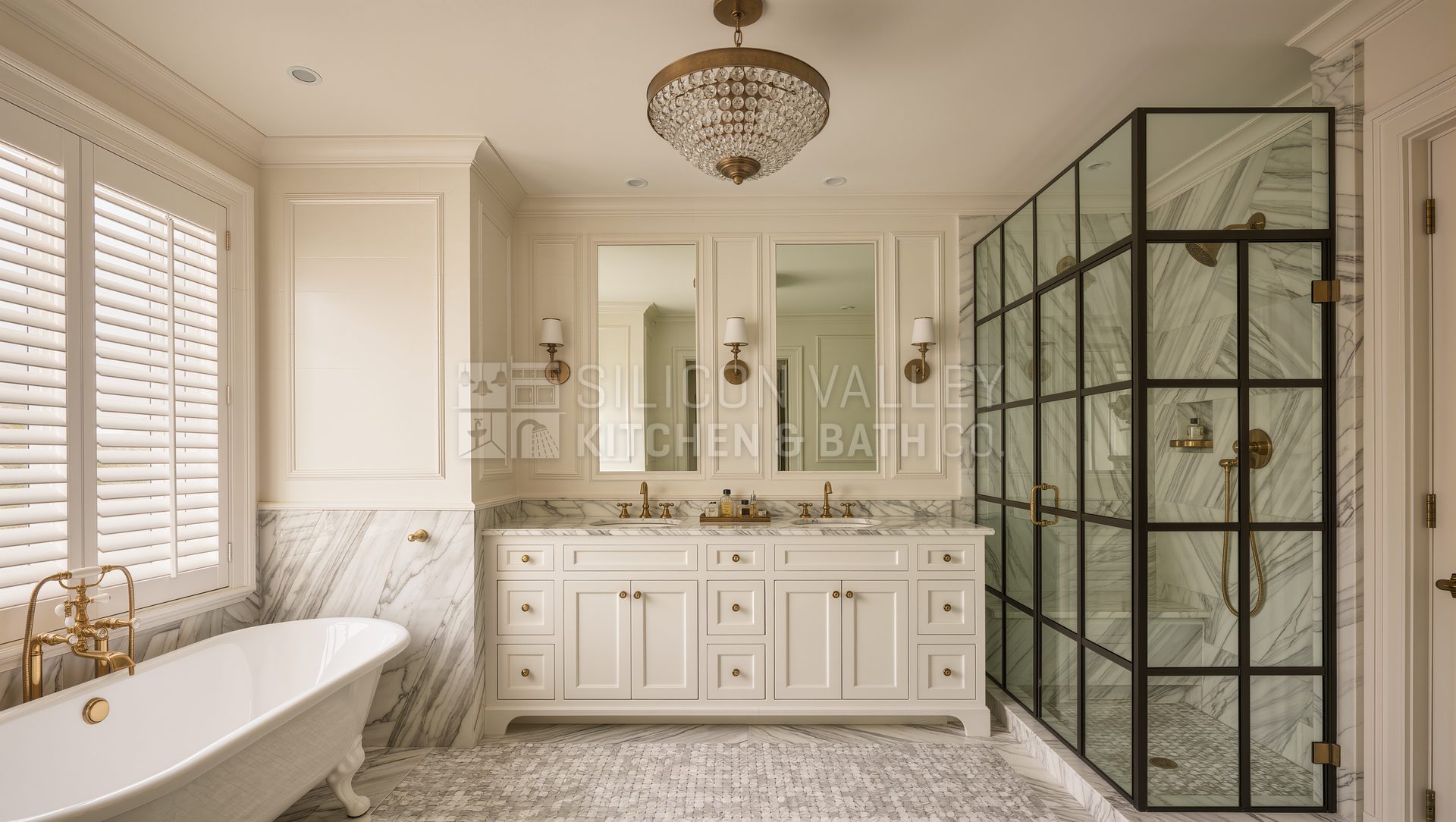 Marble & brass classic bath — Silicon Valley Kitchen & Bath Co.