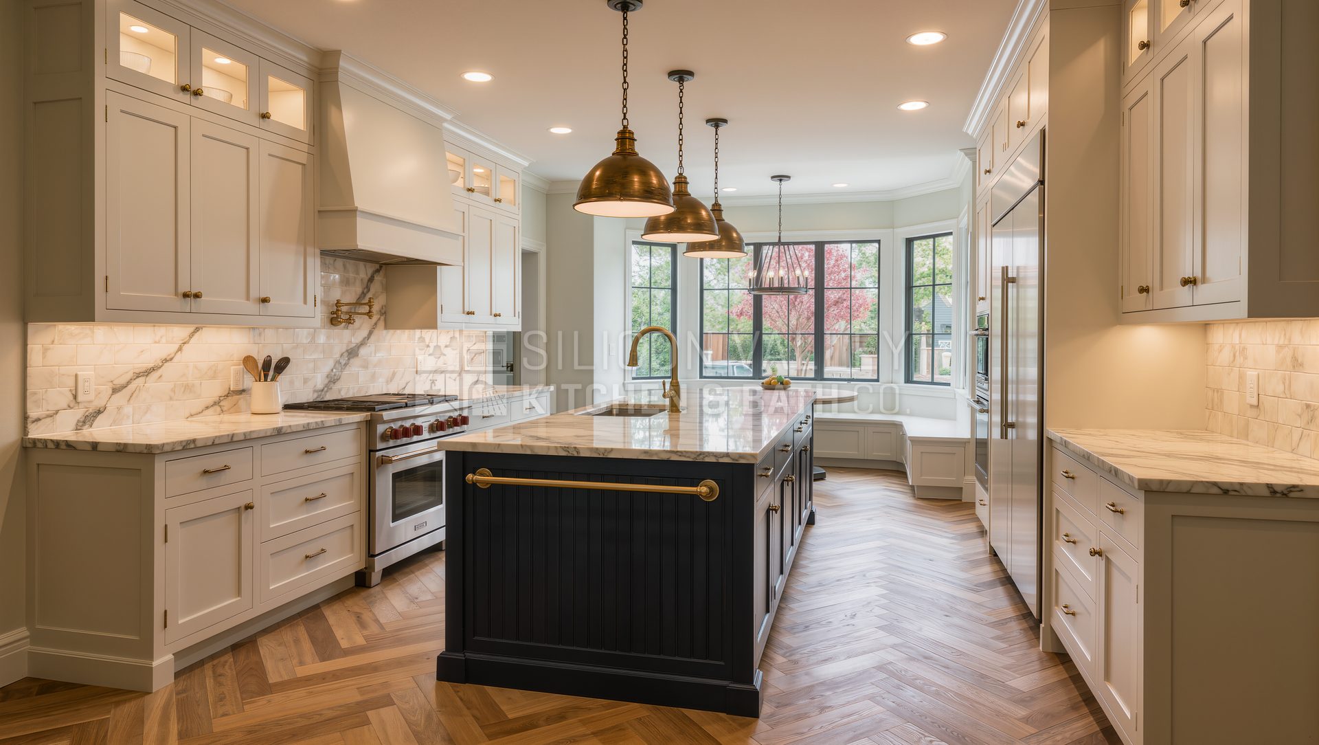 Two-tone navy island kitchen — Silicon Valley Kitchen & Bath Co.